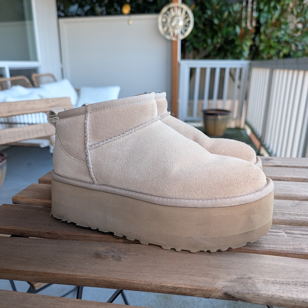 Beige Platform Suede Boots